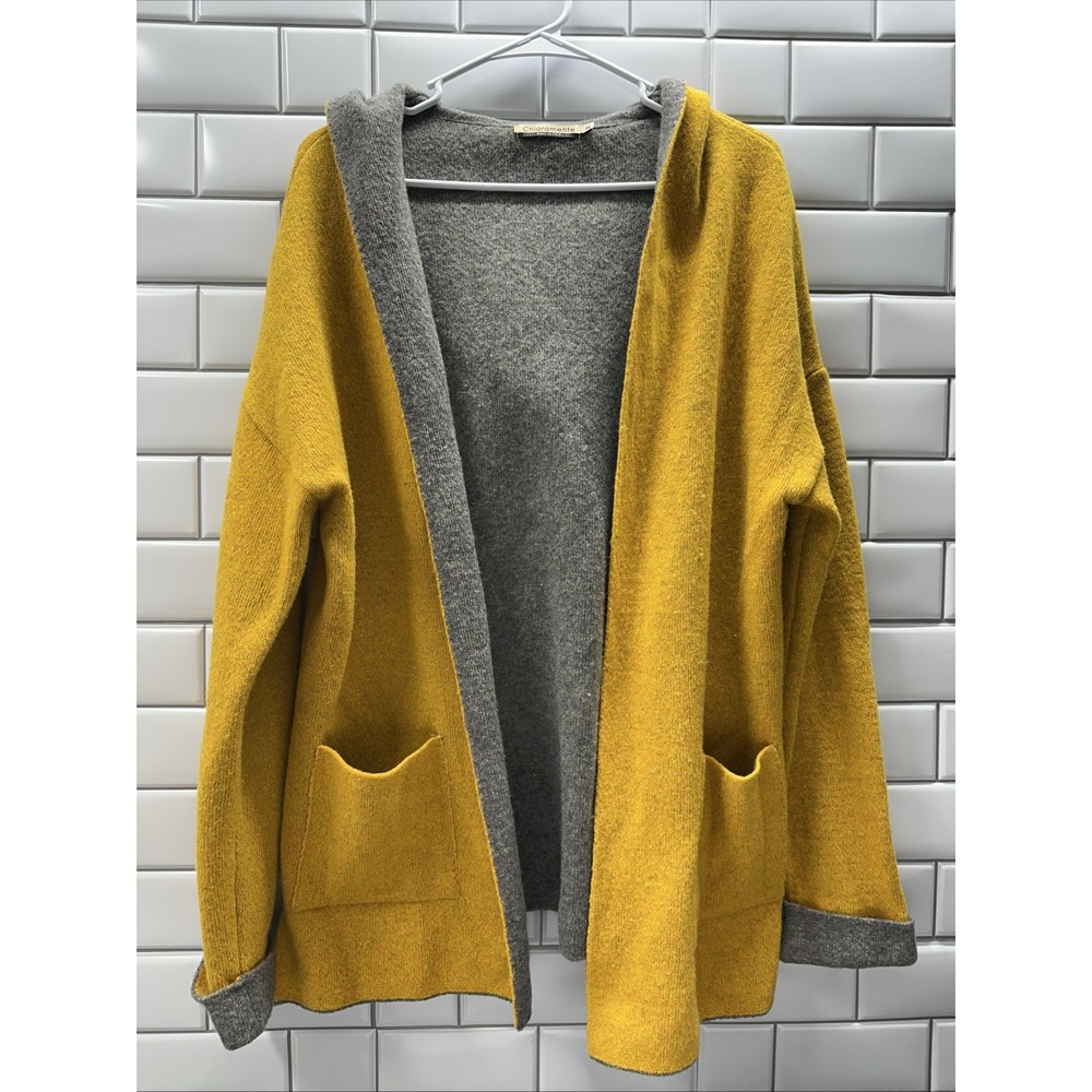 Chiaramente Women's Size Medium Wool Blend Italy Open Front Cardigan Gray Yellow